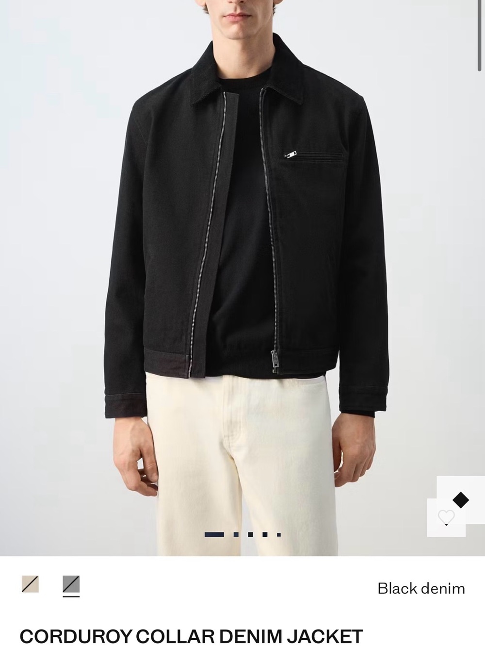 Mango Black Corduroy-Collar Denim Jacket